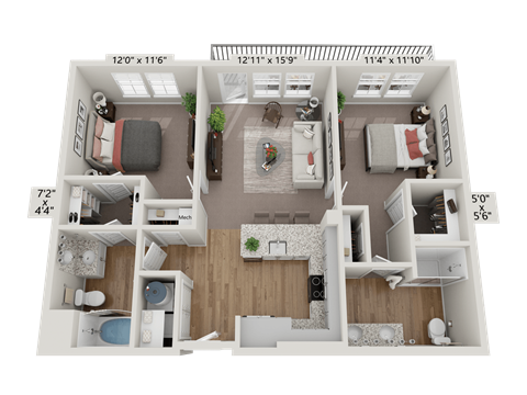 Floor plan image of B2, 2-bedroom apartment